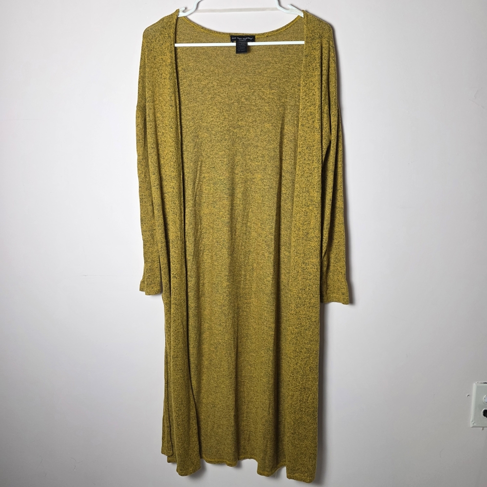 Mustard Yellow Duster Cardigan Long Open Knit Lightweight Boho Layering Size Med